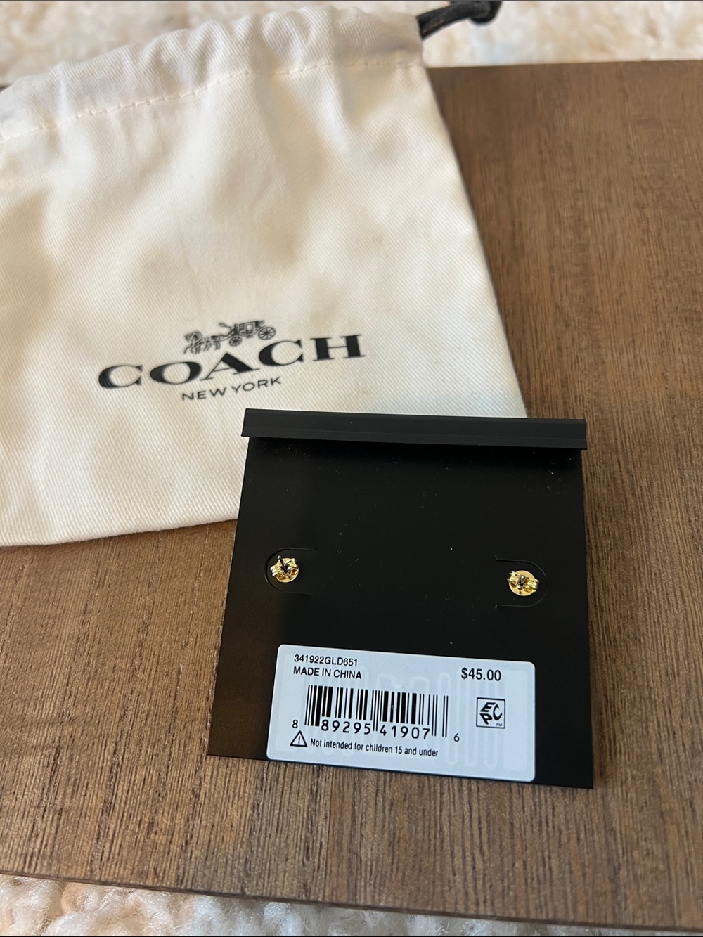 Coach Gold Pearl Accent Stud Earrings Brand New - Picture 2 of 2